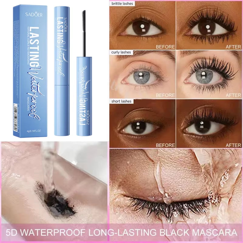5D Waterproof Mascara Lengthening Eyelashes Women'S Make-Up Waterproof Mascara Black Silk Fibre Mascara Korean Cosmetics New