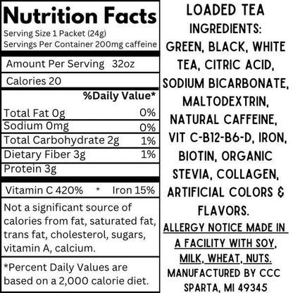 Loaded Tea - Powered Caffeinated Beverage Mix - Sugar-Free & Gluten-Free Energy Powder Drink - 32Oz Smoothie Mix - Made in USA - 24 Months Shelf Life