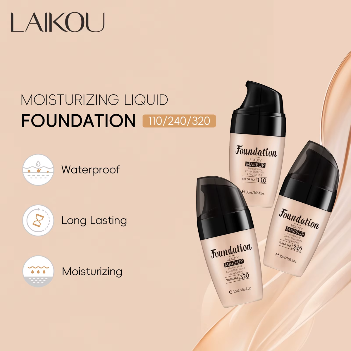 Liquid Foundation Multiple Shades Hydrating Natural Finish Creamy Full Coverage Makeup Base Long Lasting Wear 30Ml
