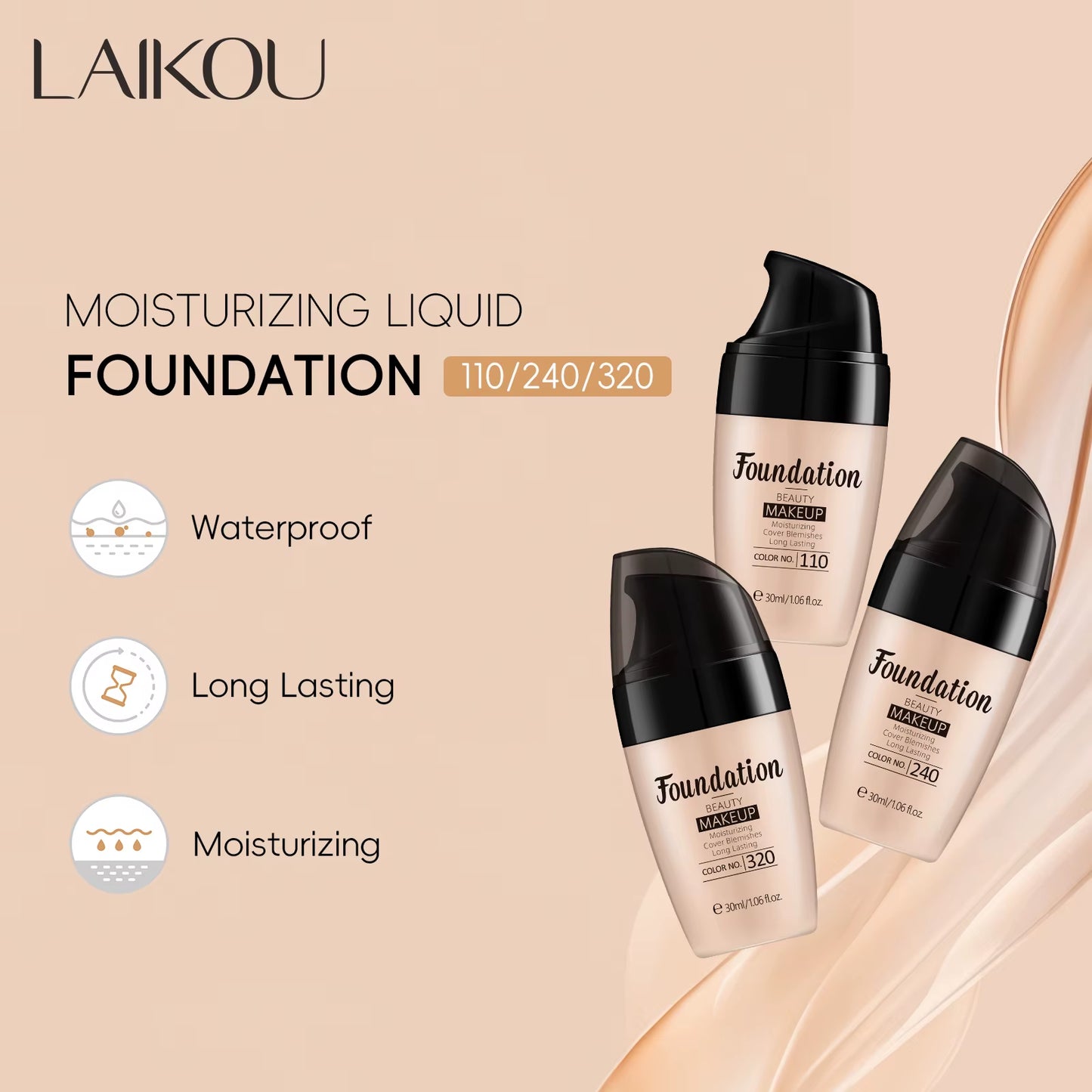 Liquid Foundation Multiple Shades Hydrating Natural Finish Creamy Full Coverage Makeup Base Long Lasting Wear 30Ml