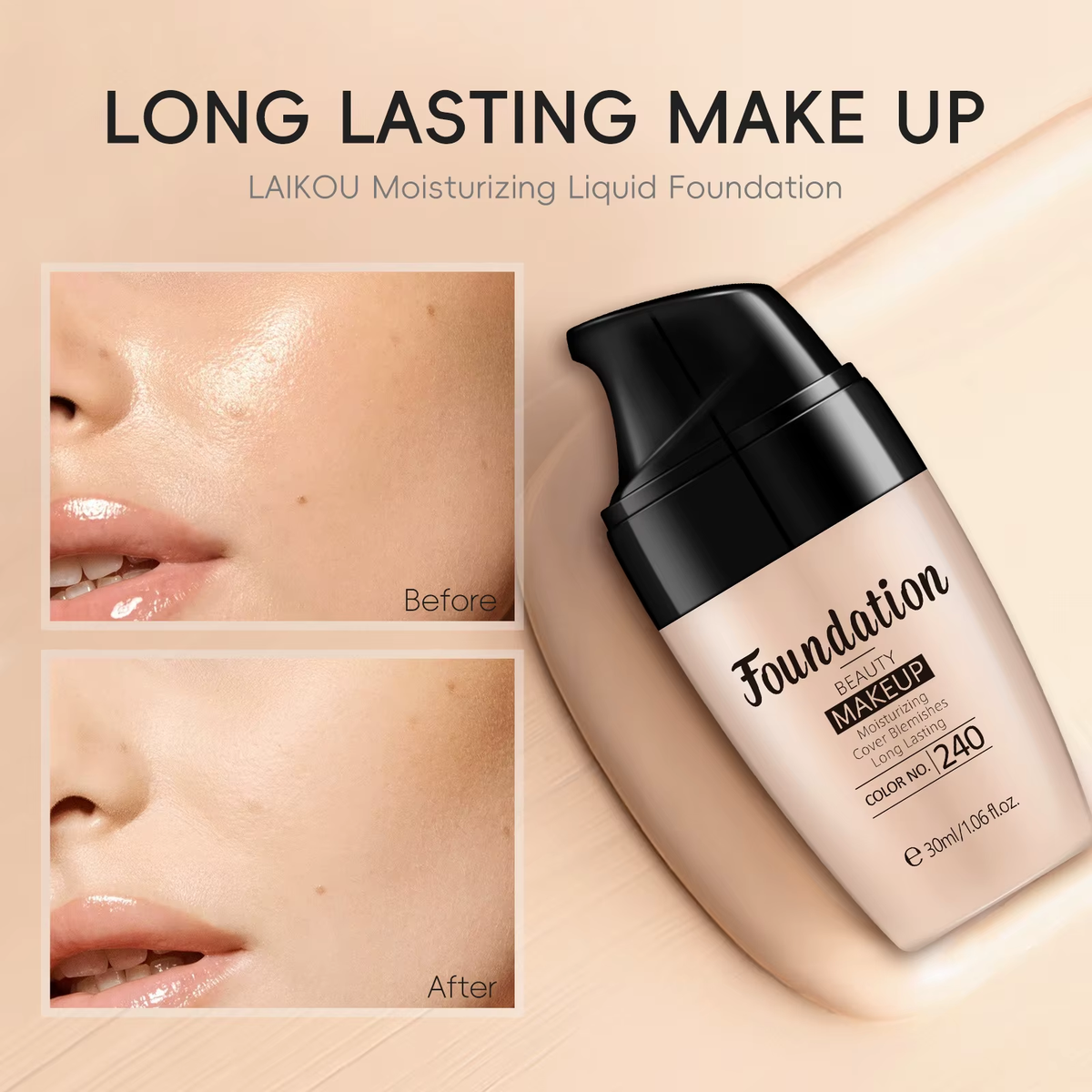 Liquid Foundation Multiple Shades Hydrating Natural Finish Creamy Full Coverage Makeup Base Long Lasting Wear 30Ml