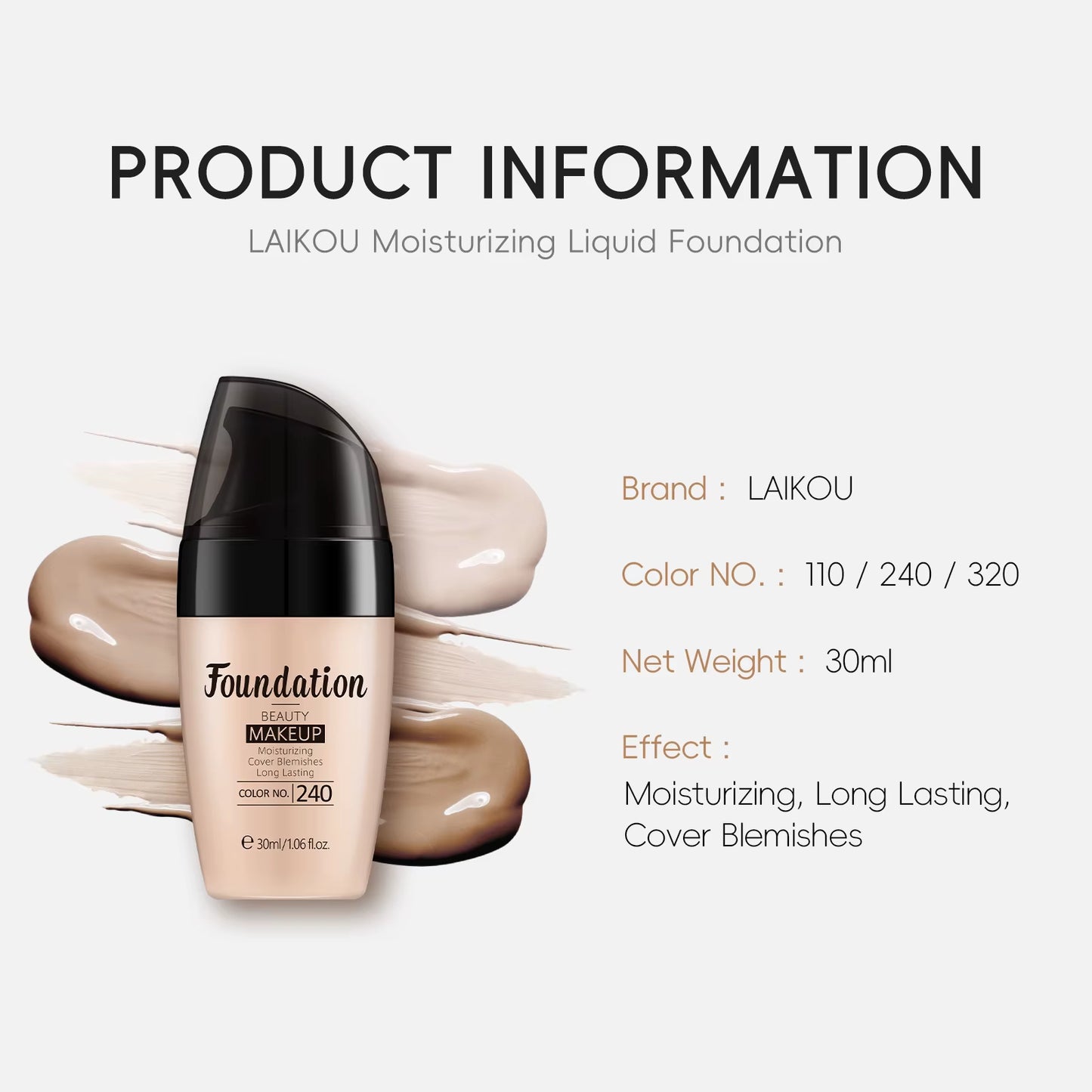 Liquid Foundation Multiple Shades Hydrating Natural Finish Creamy Full Coverage Makeup Base Long Lasting Wear 30Ml